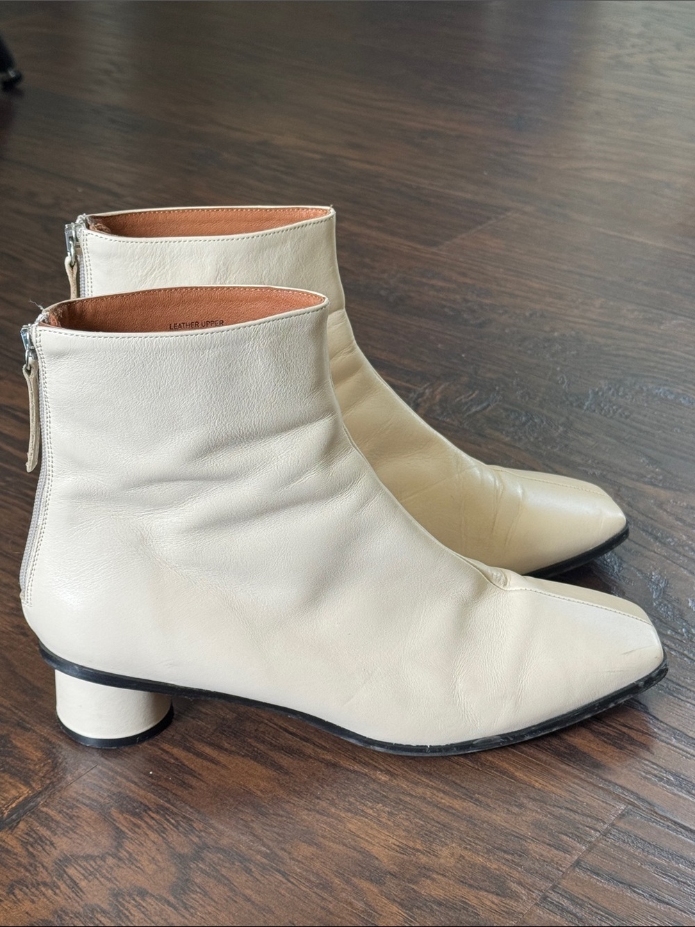 Cream Leather Ankle Booties with Side Zip